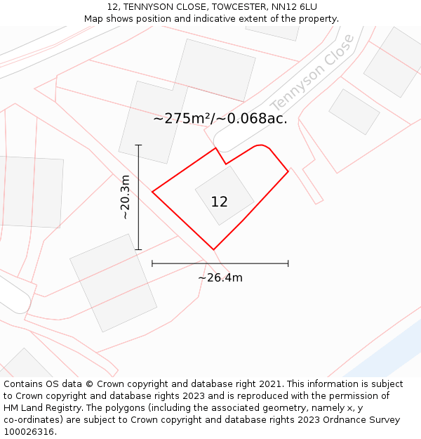 12, TENNYSON CLOSE, TOWCESTER, NN12 6LU: Plot and title map