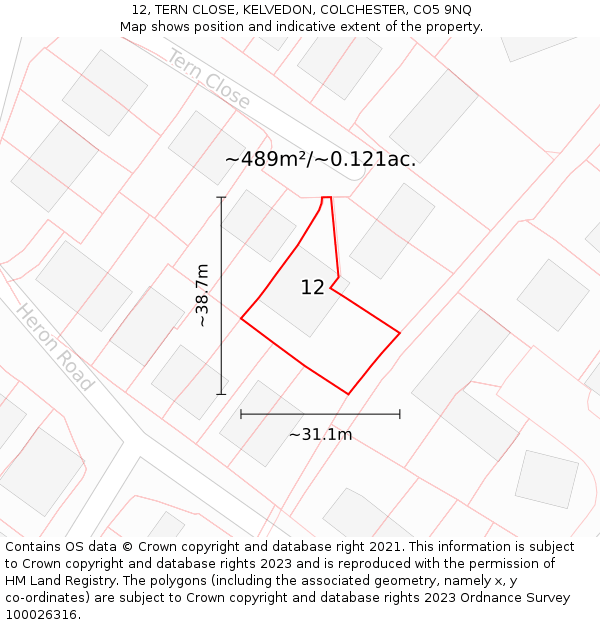 12, TERN CLOSE, KELVEDON, COLCHESTER, CO5 9NQ: Plot and title map