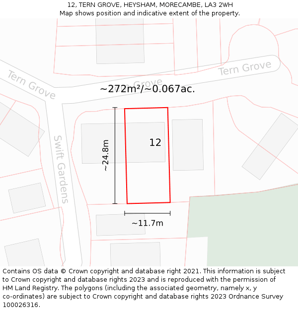 12, TERN GROVE, HEYSHAM, MORECAMBE, LA3 2WH: Plot and title map