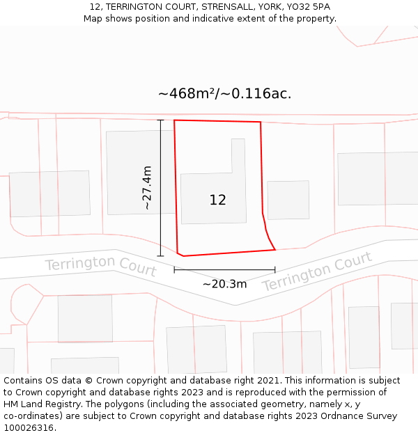 12, TERRINGTON COURT, STRENSALL, YORK, YO32 5PA: Plot and title map