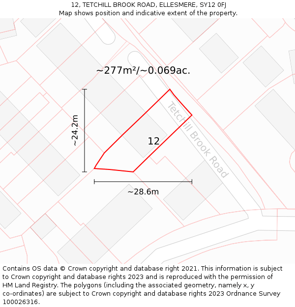 12, TETCHILL BROOK ROAD, ELLESMERE, SY12 0FJ: Plot and title map