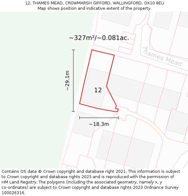 12, THAMES MEAD, CROWMARSH GIFFORD, WALLINGFORD, OX10 8EU: Plot and title map