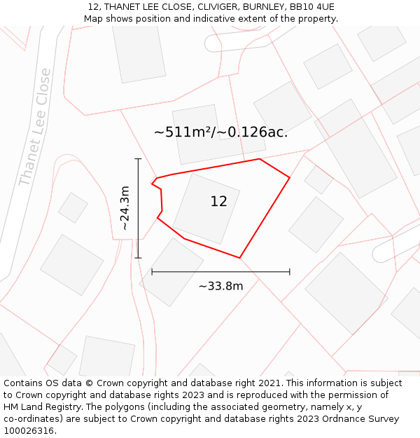 12, THANET LEE CLOSE, CLIVIGER, BURNLEY, BB10 4UE: Plot and title map