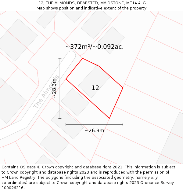 12, THE ALMONDS, BEARSTED, MAIDSTONE, ME14 4LG: Plot and title map