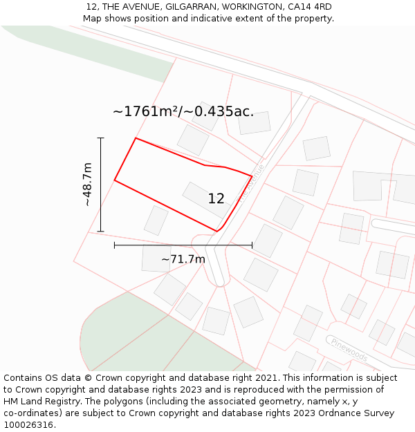 12, THE AVENUE, GILGARRAN, WORKINGTON, CA14 4RD: Plot and title map