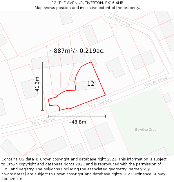 12, THE AVENUE, TIVERTON, EX16 4HR: Plot and title map