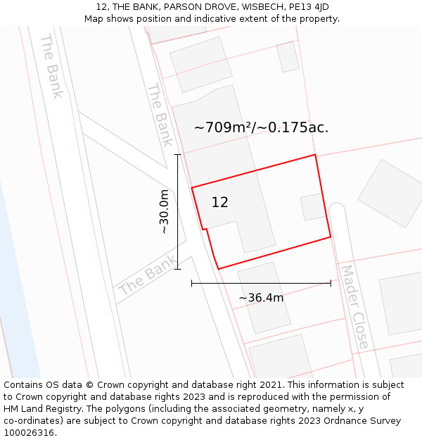 12, THE BANK, PARSON DROVE, WISBECH, PE13 4JD: Plot and title map