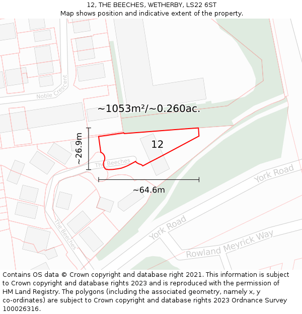 12, THE BEECHES, WETHERBY, LS22 6ST: Plot and title map