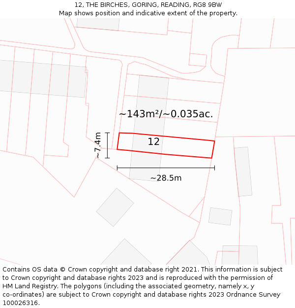 12, THE BIRCHES, GORING, READING, RG8 9BW: Plot and title map