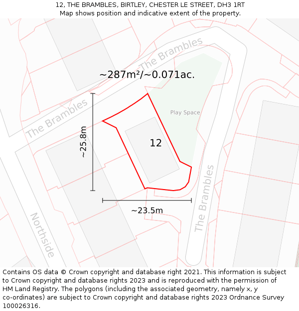 12, THE BRAMBLES, BIRTLEY, CHESTER LE STREET, DH3 1RT: Plot and title map