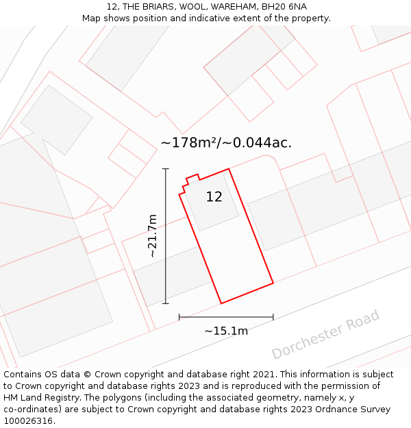 12, THE BRIARS, WOOL, WAREHAM, BH20 6NA: Plot and title map