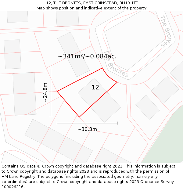 12, THE BRONTES, EAST GRINSTEAD, RH19 1TF: Plot and title map
