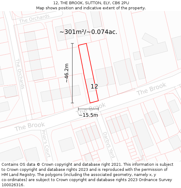 12, THE BROOK, SUTTON, ELY, CB6 2PU: Plot and title map