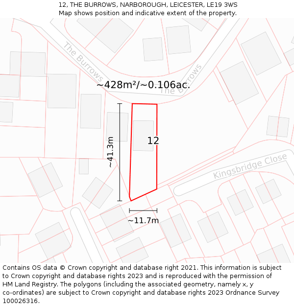 12, THE BURROWS, NARBOROUGH, LEICESTER, LE19 3WS: Plot and title map