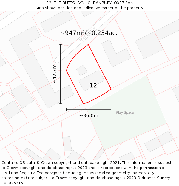 12, THE BUTTS, AYNHO, BANBURY, OX17 3AN: Plot and title map