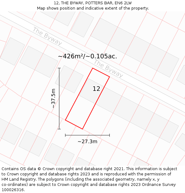 12, THE BYWAY, POTTERS BAR, EN6 2LW: Plot and title map
