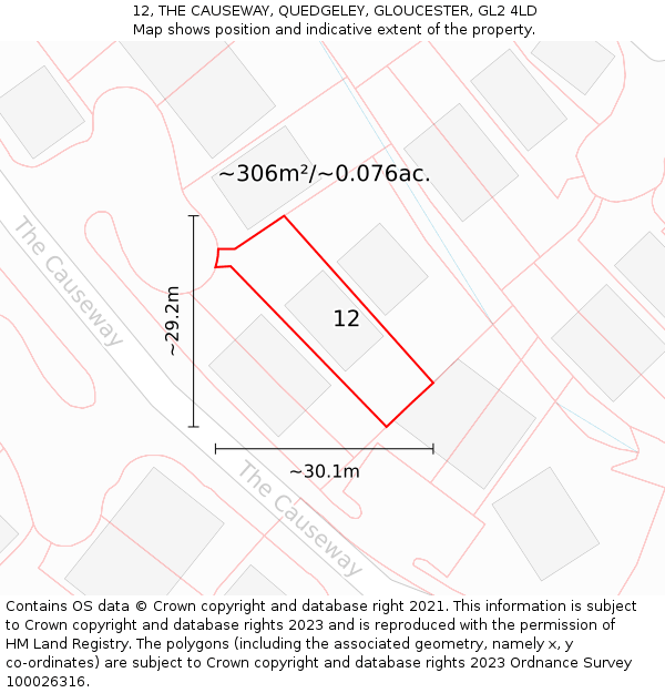12, THE CAUSEWAY, QUEDGELEY, GLOUCESTER, GL2 4LD: Plot and title map