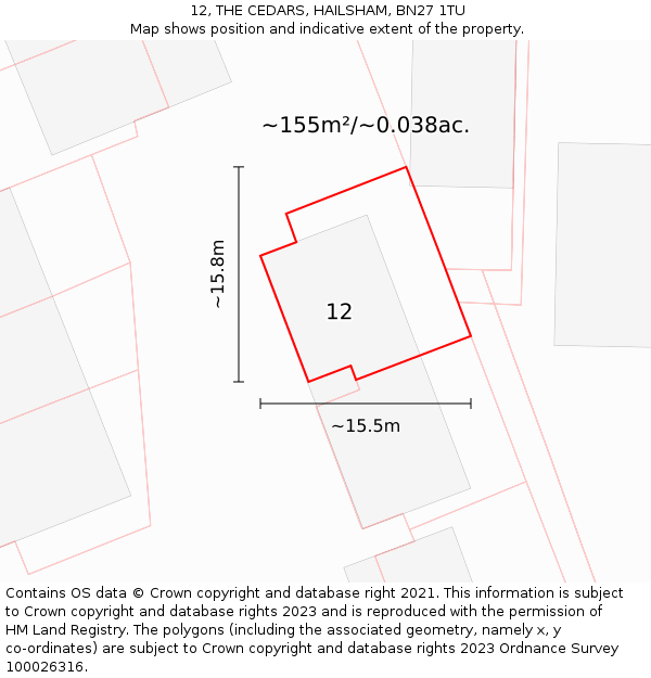 12, THE CEDARS, HAILSHAM, BN27 1TU: Plot and title map