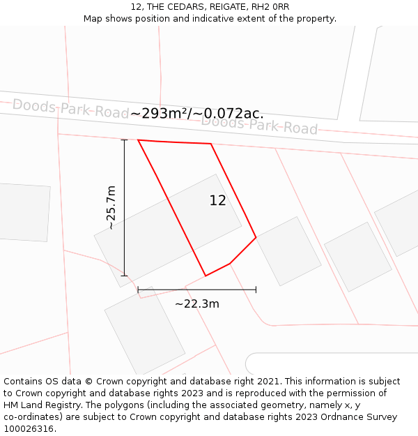 12, THE CEDARS, REIGATE, RH2 0RR: Plot and title map