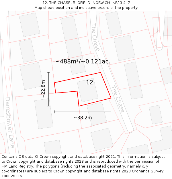 12, THE CHASE, BLOFIELD, NORWICH, NR13 4LZ: Plot and title map
