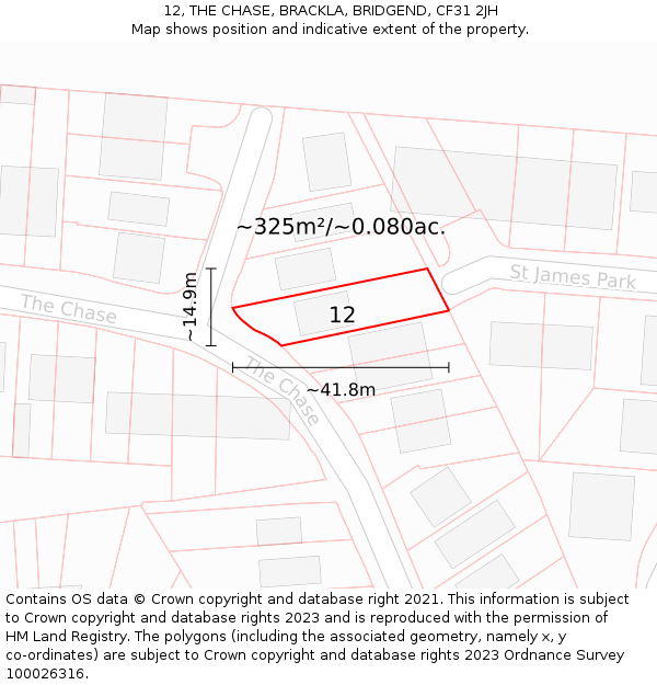 12, THE CHASE, BRACKLA, BRIDGEND, CF31 2JH: Plot and title map