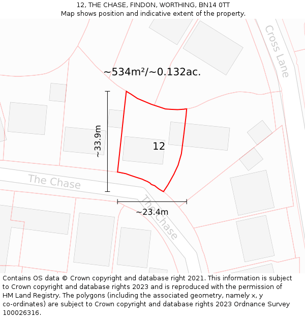12, THE CHASE, FINDON, WORTHING, BN14 0TT: Plot and title map
