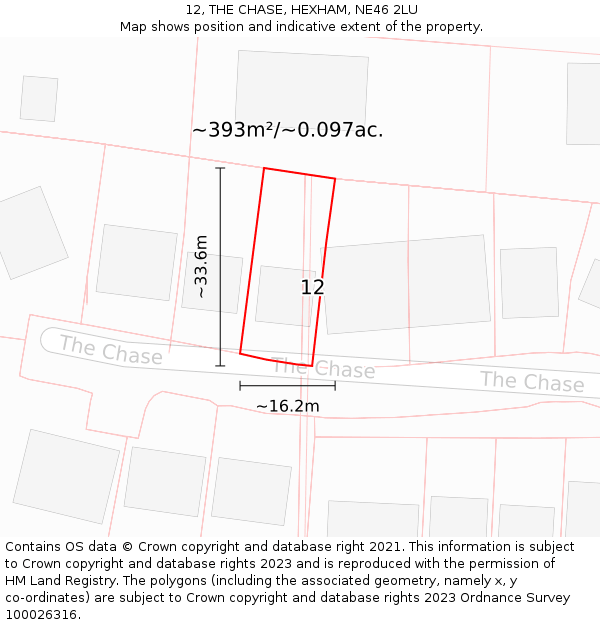 12, THE CHASE, HEXHAM, NE46 2LU: Plot and title map