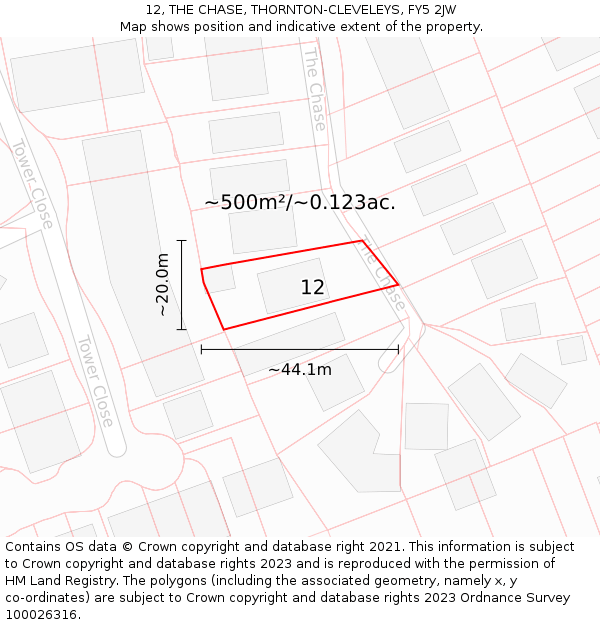 12, THE CHASE, THORNTON-CLEVELEYS, FY5 2JW: Plot and title map
