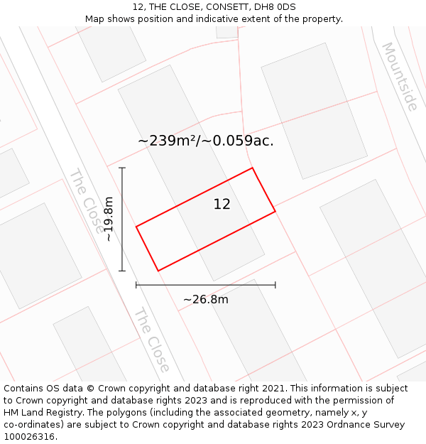 12, THE CLOSE, CONSETT, DH8 0DS: Plot and title map