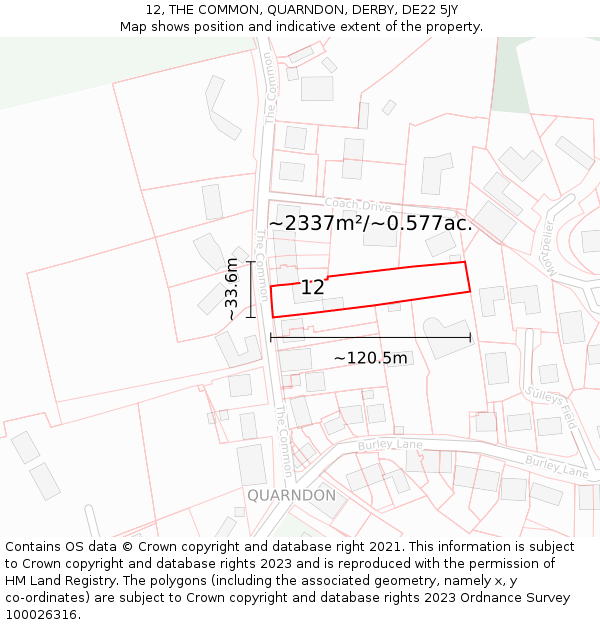 12, THE COMMON, QUARNDON, DERBY, DE22 5JY: Plot and title map