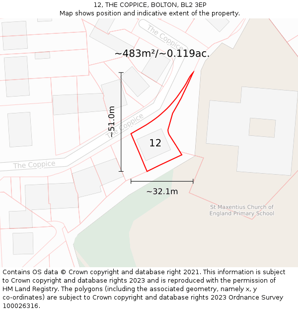 12, THE COPPICE, BOLTON, BL2 3EP: Plot and title map