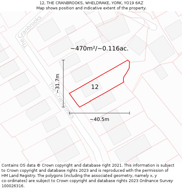 12, THE CRANBROOKS, WHELDRAKE, YORK, YO19 6AZ: Plot and title map