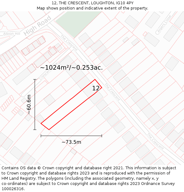 12, THE CRESCENT, LOUGHTON, IG10 4PY: Plot and title map