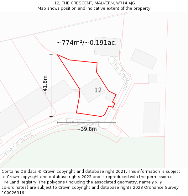 12, THE CRESCENT, MALVERN, WR14 4JG: Plot and title map