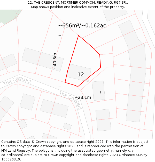 12, THE CRESCENT, MORTIMER COMMON, READING, RG7 3RU: Plot and title map