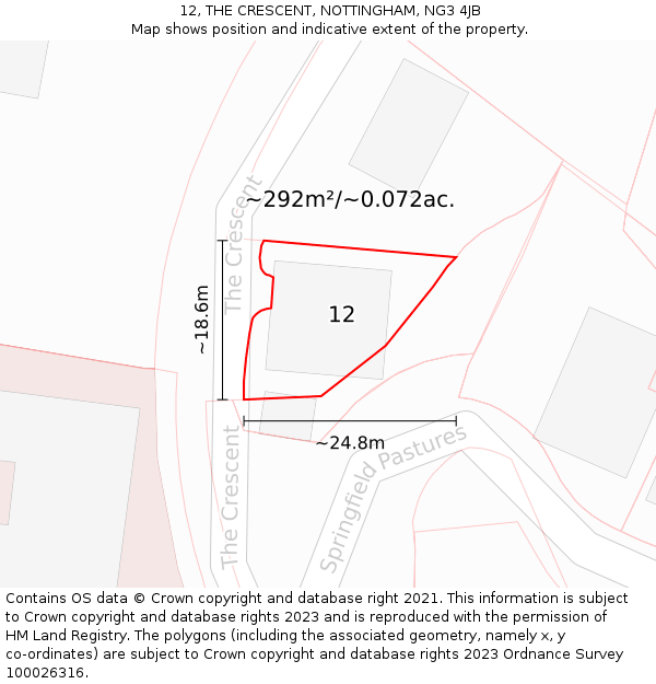 12, THE CRESCENT, NOTTINGHAM, NG3 4JB: Plot and title map