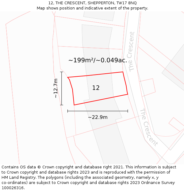 12, THE CRESCENT, SHEPPERTON, TW17 8NQ: Plot and title map