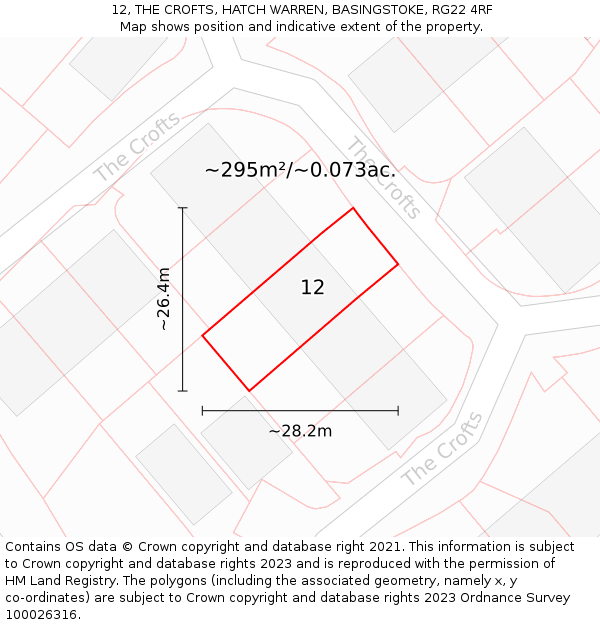 12, THE CROFTS, HATCH WARREN, BASINGSTOKE, RG22 4RF: Plot and title map