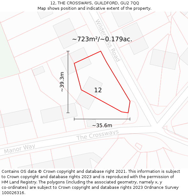 12, THE CROSSWAYS, GUILDFORD, GU2 7QQ: Plot and title map
