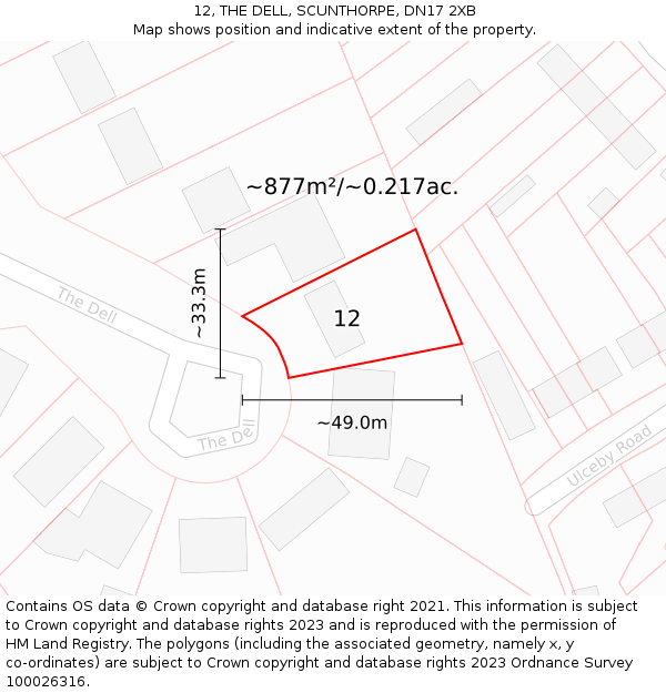 12, THE DELL, SCUNTHORPE, DN17 2XB: Plot and title map