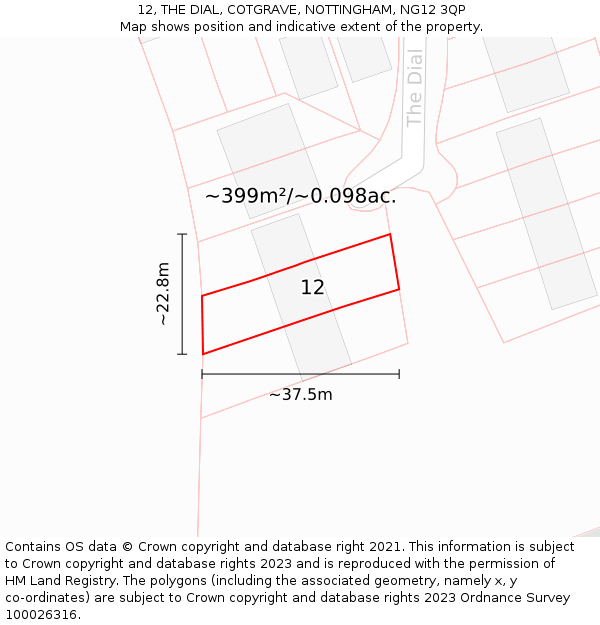 12, THE DIAL, COTGRAVE, NOTTINGHAM, NG12 3QP: Plot and title map