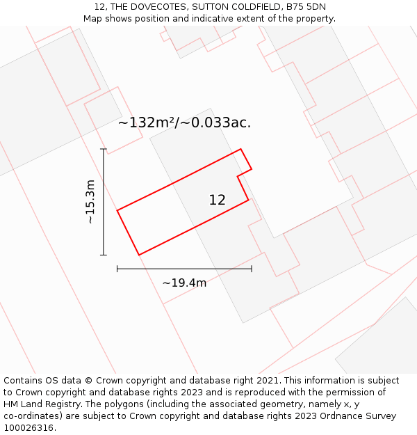 12, THE DOVECOTES, SUTTON COLDFIELD, B75 5DN: Plot and title map