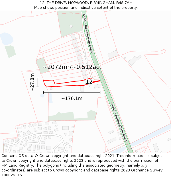 12, THE DRIVE, HOPWOOD, BIRMINGHAM, B48 7AH: Plot and title map