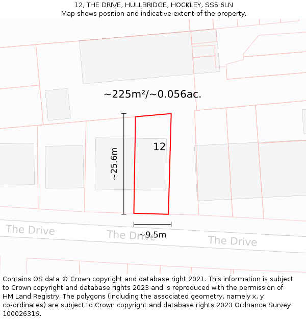 12, THE DRIVE, HULLBRIDGE, HOCKLEY, SS5 6LN: Plot and title map