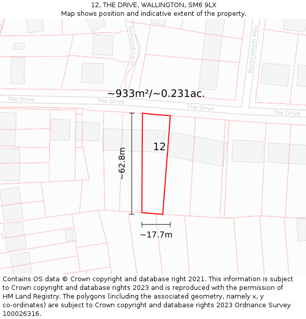 12, THE DRIVE, WALLINGTON, SM6 9LX: Plot and title map