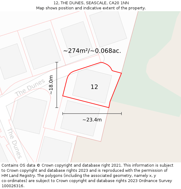 12, THE DUNES, SEASCALE, CA20 1NN: Plot and title map