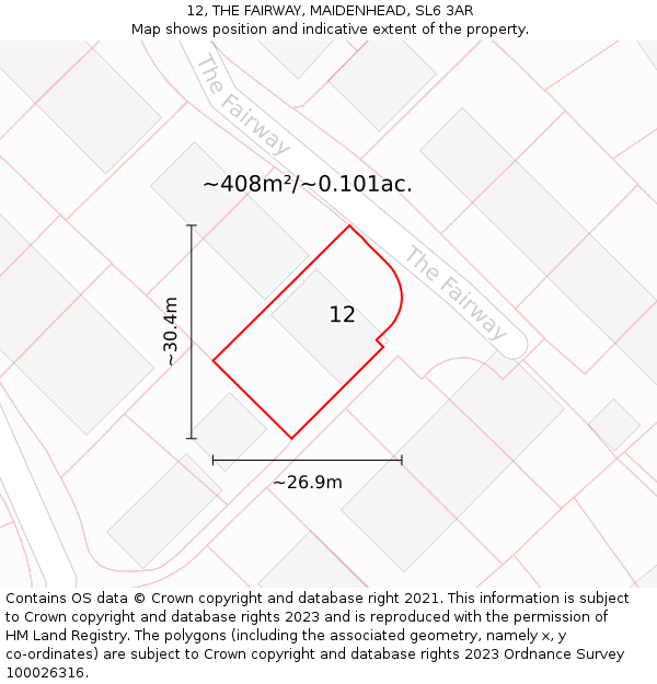 12, THE FAIRWAY, MAIDENHEAD, SL6 3AR: Plot and title map