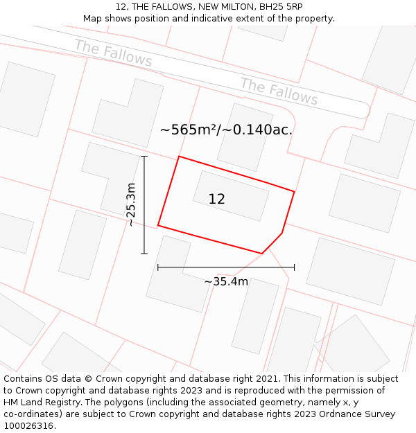 12, THE FALLOWS, NEW MILTON, BH25 5RP: Plot and title map