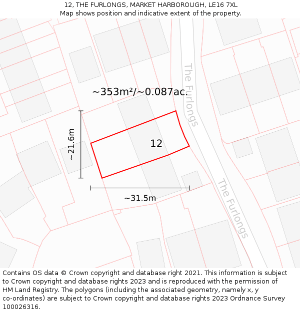 12, THE FURLONGS, MARKET HARBOROUGH, LE16 7XL: Plot and title map