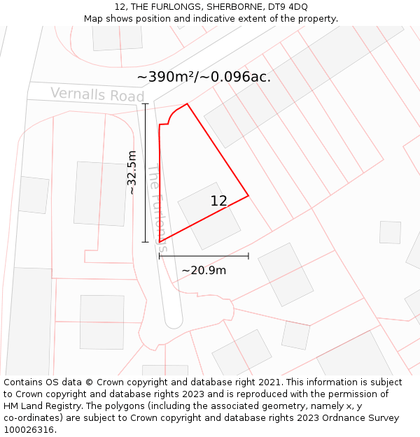 12, THE FURLONGS, SHERBORNE, DT9 4DQ: Plot and title map